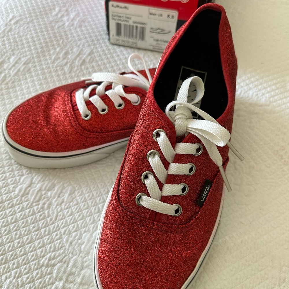 NIB Red Glitter Vans. Great for the upcoming summer holidays!